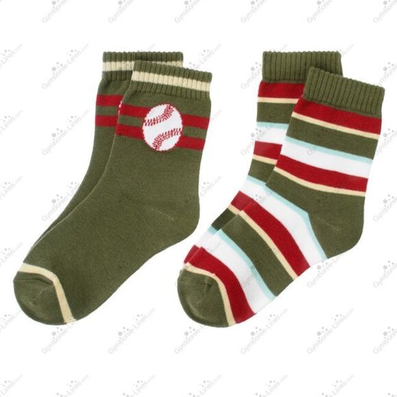 NEW Gymboree 2 Pack Crew Length Baseball Striped Reinforced Toe Pairs Socks NWT - Picture 1 of 1